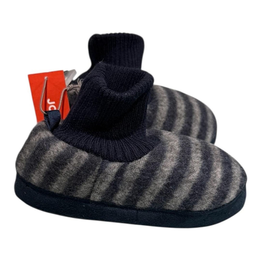 Joe Fresh Slipper Socks Unisex Kids Size 9-10 Gray Striped House Shoes Cozy